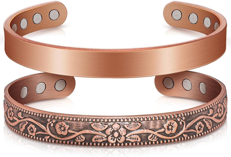 Auramag Magnetic Bangle for Women, Copper Cuff Bangle with 3500 Gauss Magnets, 100% Pure Copper Jewelry Gift Adjustable (2 PCS) - Image 1